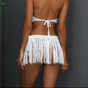 ' Tahiti ' fringe mini skirt in white (8089828524315)