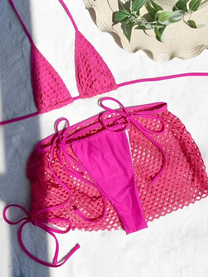 ‘Stella’ mesh bikini set in Pink (8893695230235)