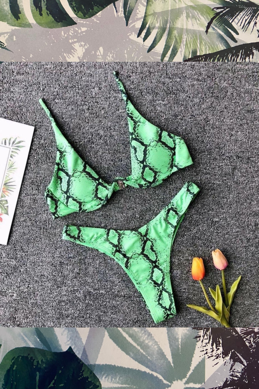 ‘Cassie’ neon green snakeskin bikini (3830829187181)