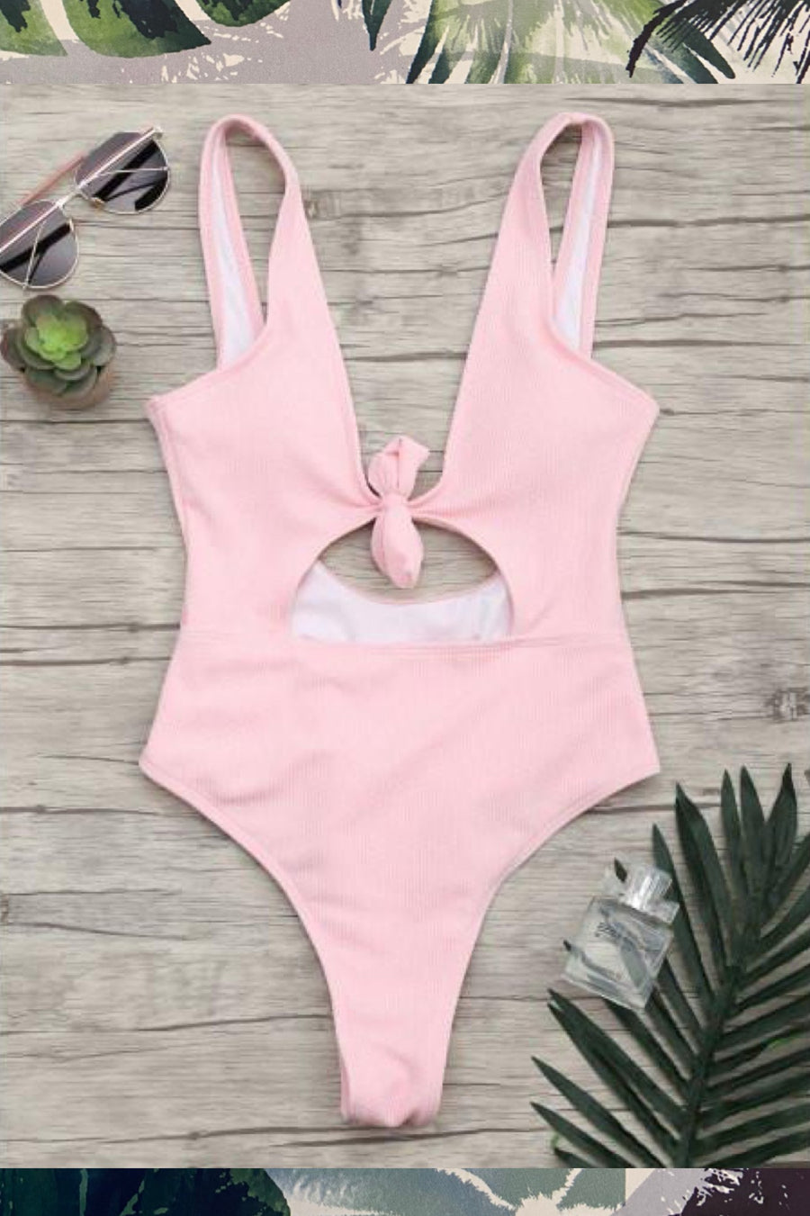 'Kourtney' Pink Tie Front One Piece (11146913876)