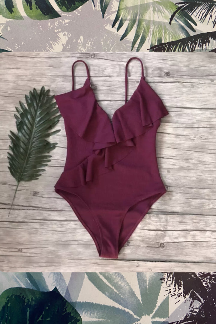 ‘Roberta’ plum ruffle one piece (4418671149165)