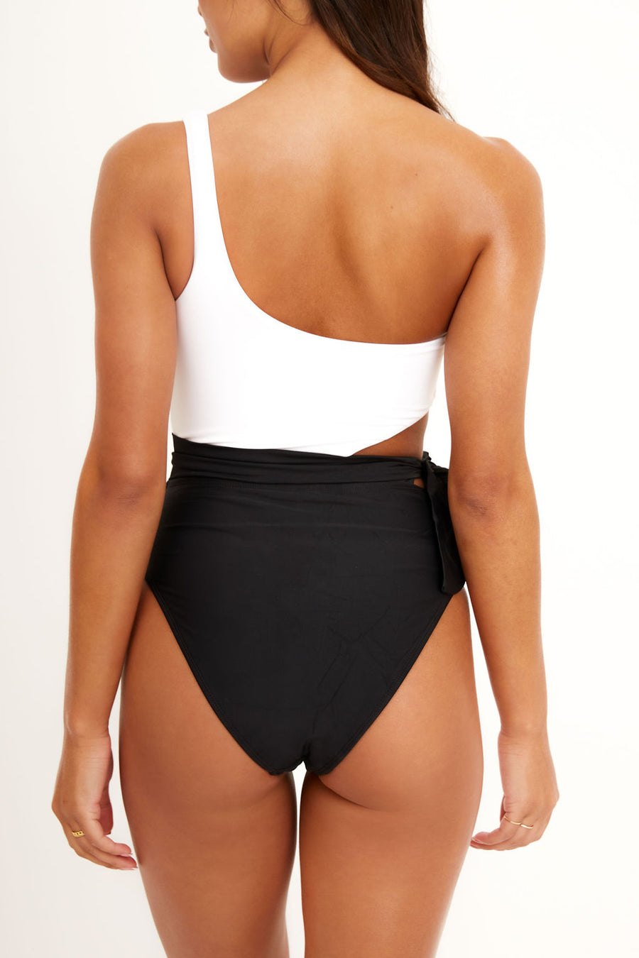 Ibiza Luxe One Shoulder One piece Swimsuit in Black and White (6777373130861)