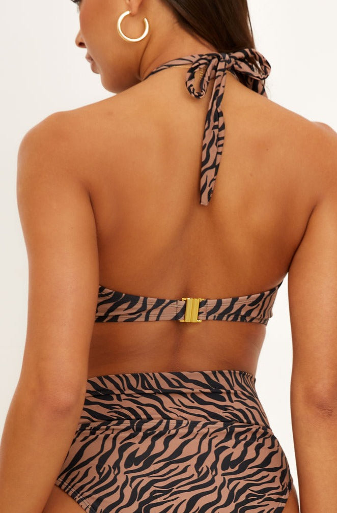 Ibiza Luxe Halter Neck Bikini Top in Tan Zebra (6777129468013)