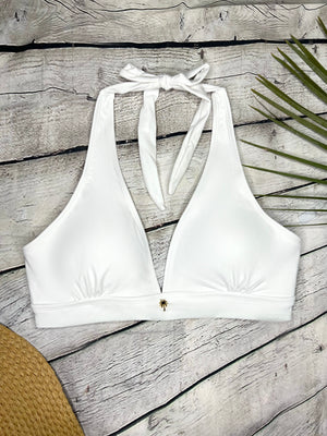 Ibiza Luxe Halter Neck Bikini Top in White (6777118556269)