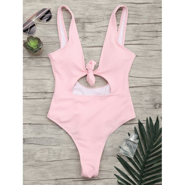 'Kourtney' Pink Tie Front One Piece - Bikini Genie (11146913876)