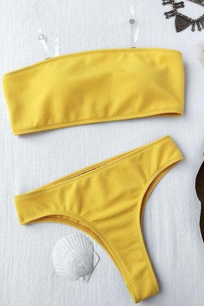 'Blaze'  Ribbed Bandeau Bikini- yellow (39618543636)