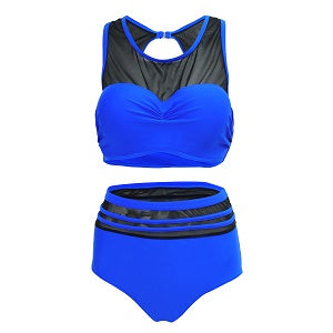 'Serena' Sporty High Waist Bikini -Blue- Curve Range - Bikini Genie (42937155604)