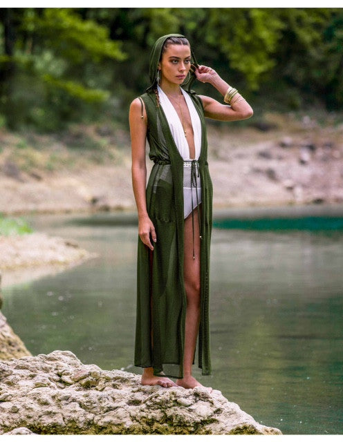 'Cosmo' hooded cover up ( available in Ivory , Black and Khaki ) - Bikini Genie (10434391380)