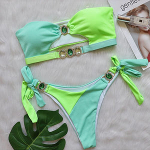 ‘ Priscilla’ Bandeau Bikini in Green/blue (8104002421019)
