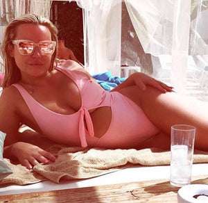 'Kourtney' Pink Tie Front One Piece - Bikini Genie (11146913876)