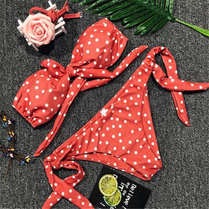 ‘ Helena’ red polka dot bandeau bikini - Bikini Genie (4043872665709)