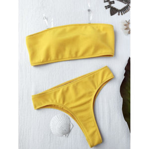 'Blaze'  Ribbed Bandeau Bikini- yellow - Bikini Genie (39618543636)