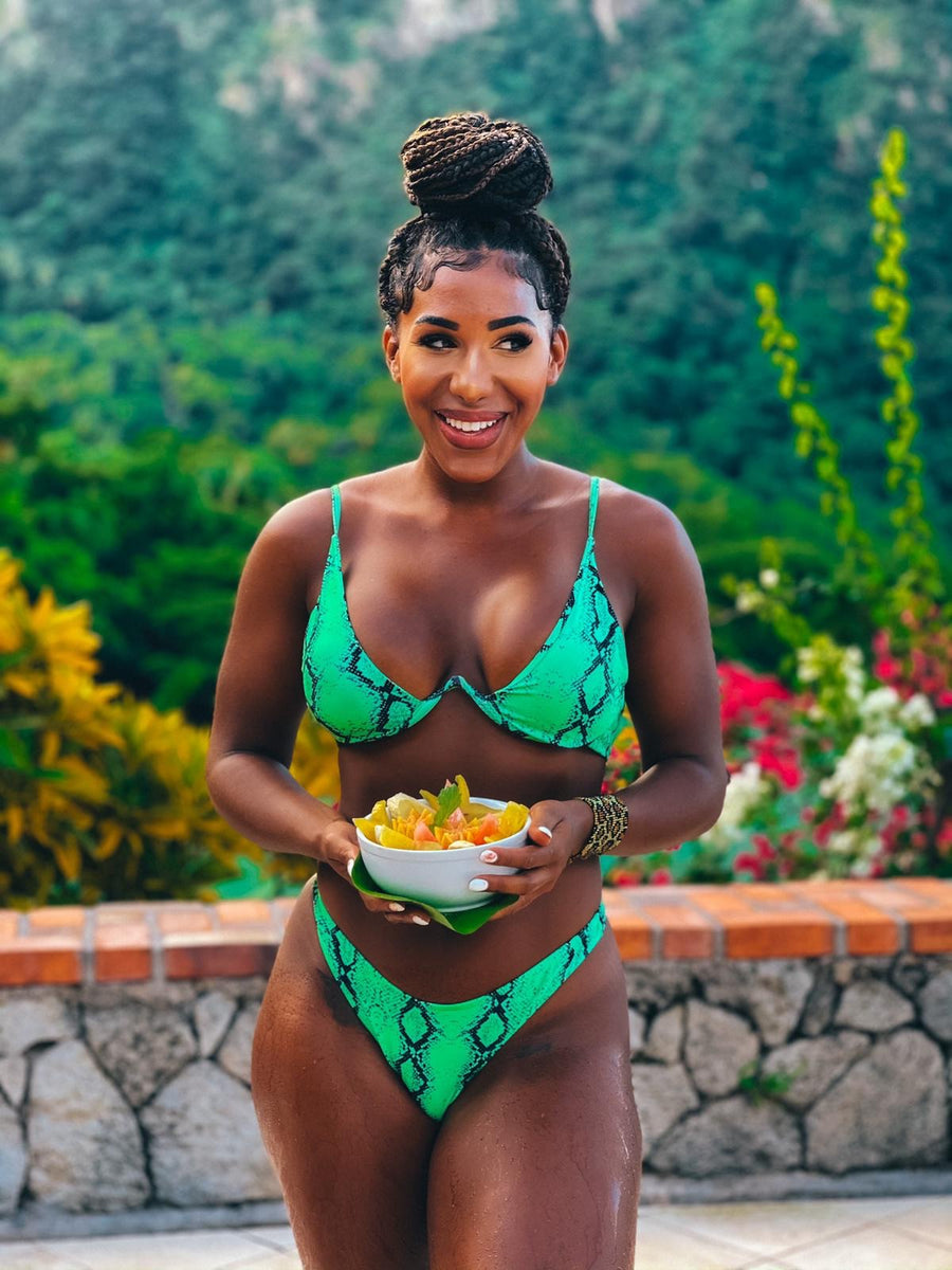 ‘Cassie’ neon green snakeskin bikini (3830829187181)