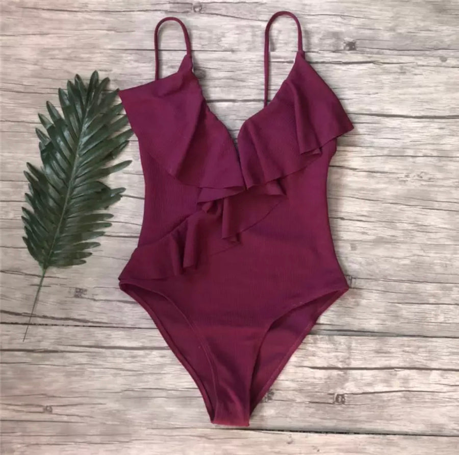 ‘Roberta’ plum ruffle one piece - Bikini Genie (4418671149165)