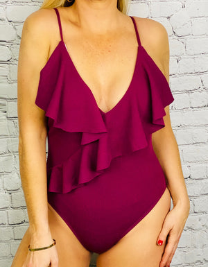 ‘Roberta’ plum ruffle one piece - Bikini Genie (4418671149165)