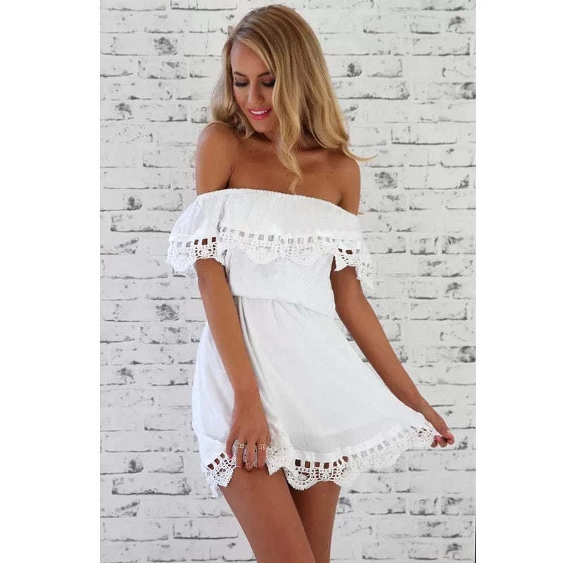‘St Tropez’ bardot white summer dress - Bikini Genie (4410390118509)