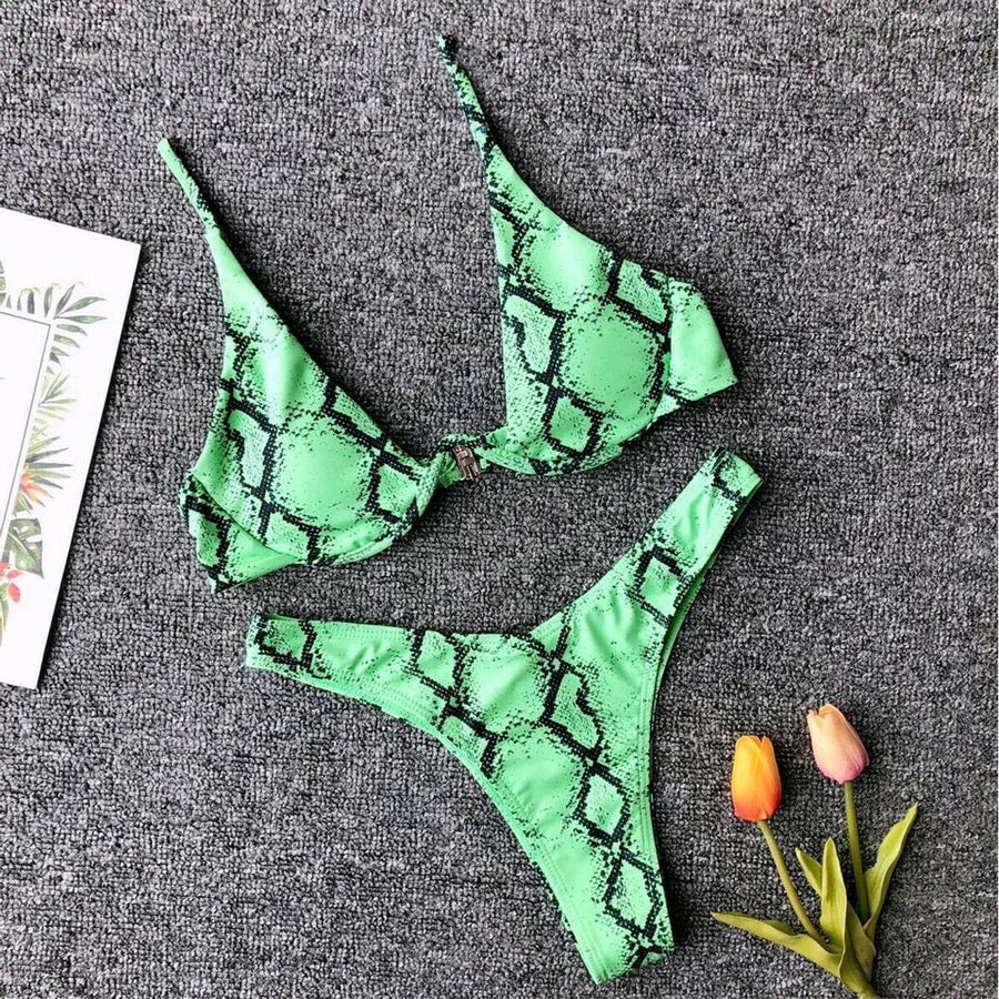 ‘Cassie’ neon green snakeskin bikini - Bikini Genie (3830829187181)