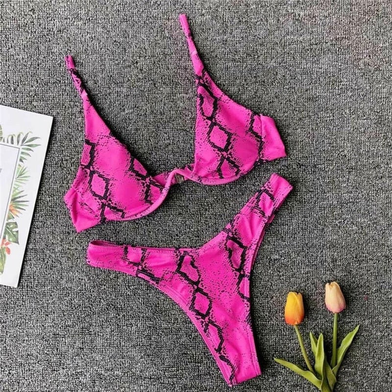 ‘Cassie’ pink snakeskin bikini - Bikini Genie (3830829088877)