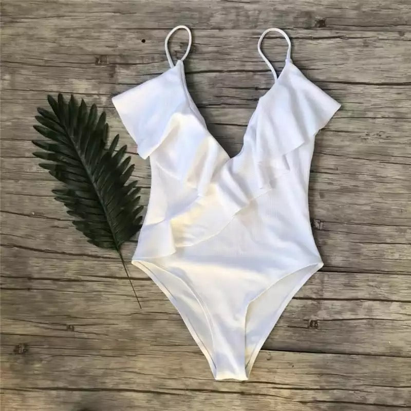 ‘Roberta’ white ruffle one piece - Bikini Genie (4418667708525)