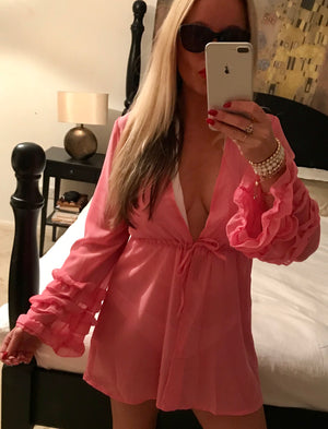 'Sofia' Ruffle Sleeve Cover Up- PINK - Bikini Genie (38804652052)