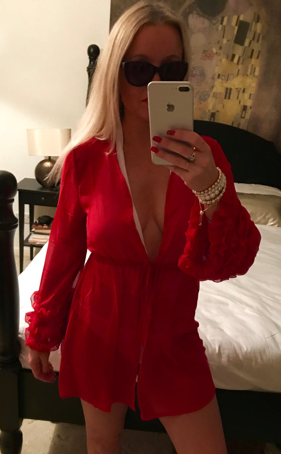 ‘Sofia’ Ruffle Sleeve Cover Up- RED - Bikini Genie (38792658964)