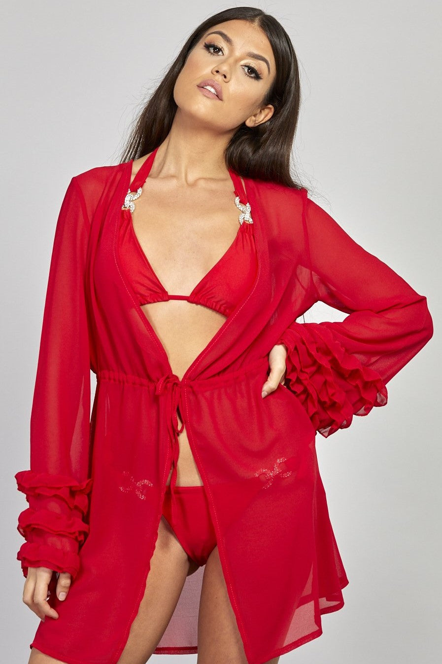‘Sofia’ Ruffle Sleeve Cover Up- RED (38792658964)