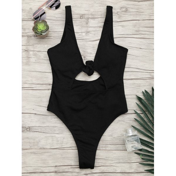 'Kourtney' Black Tie Front One Piece - Bikini Genie (11435854996)
