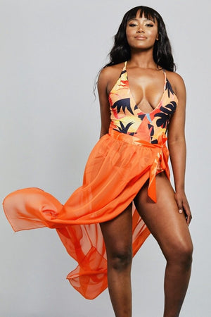 ‘Zara’ Chiffon Orange Maxi Skirt (1482233938029)